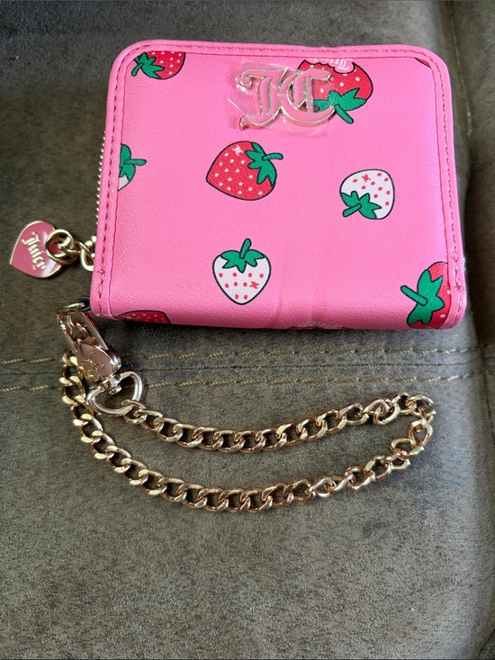 Juicy Couture Handbags - Juicy Couture Pink Strawberry Print Wallet with Gold Chain